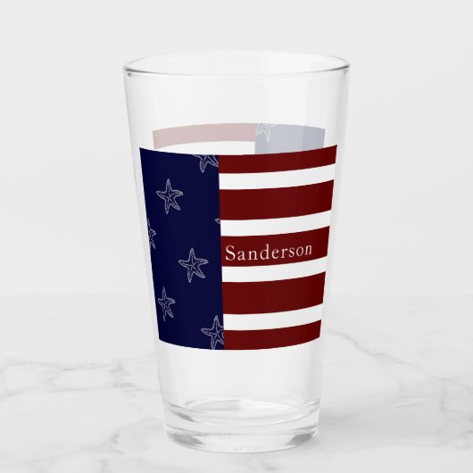 Nautical American vlag Red White Blue Starfish: Glas (Voorkant)