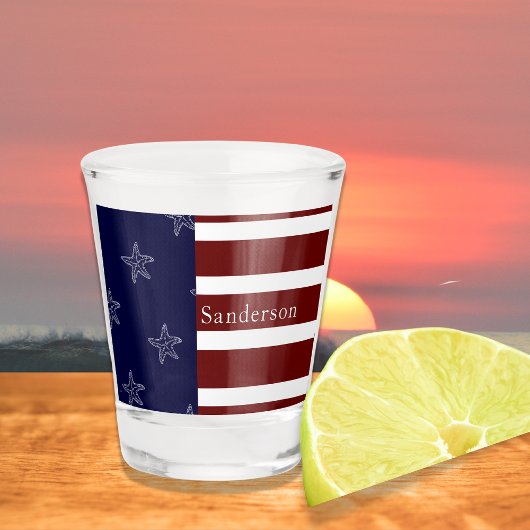 Nautical American vlag Red White Blue Starfish: Shot Glas