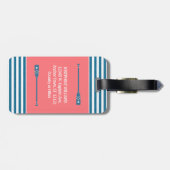 Nautical Anchor 1st Mate Name | Coral Blue Stripe Bagagelabel (Achterkant horizontaal)