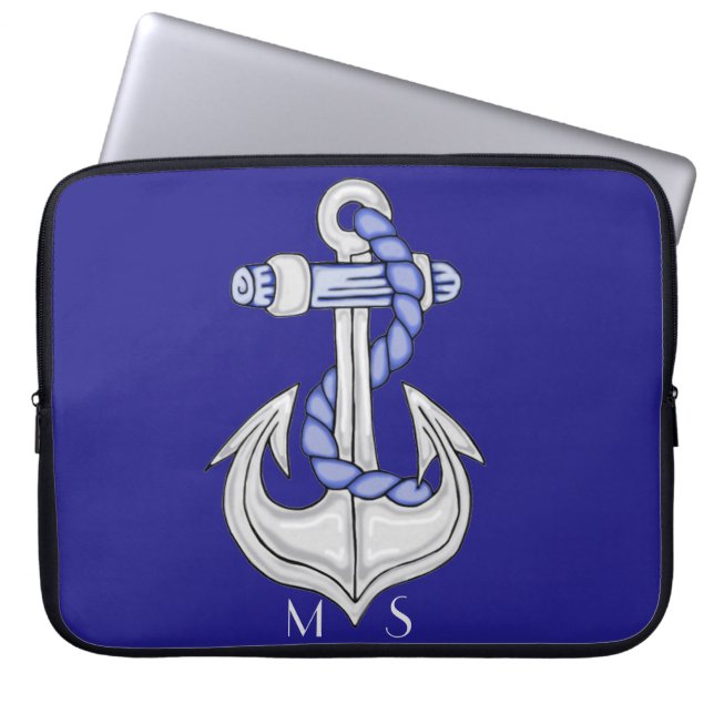 Nautical Anchor 2 Monogram laptophoes Laptop Sleeve (Voorkant)