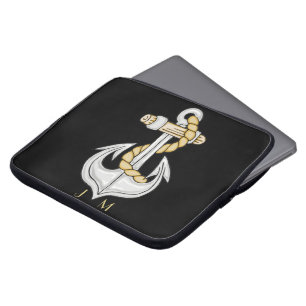 Nautical Anchor 3 Monogram laptophoes Laptop Sleeve