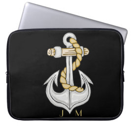 Nautical Anchor 3 Monogram laptophoes Laptop Sleeve