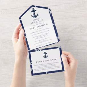 Nautical Anchor Ahoy A Boy Baby shower All In One Uitnodiging