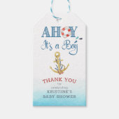 Nautical Anchor Ahoy Het is een jongen op maat Cadeaulabel (Voorkant)