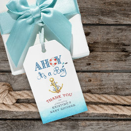 Nautical Anchor Ahoy Het is een jongen op maat Cadeaulabel