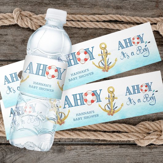 Nautical Anchor Ahoy is een Baby shower Waterfles Etiket