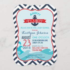 Nautical Anchor and Chevron Baby shower Invitation Kaart