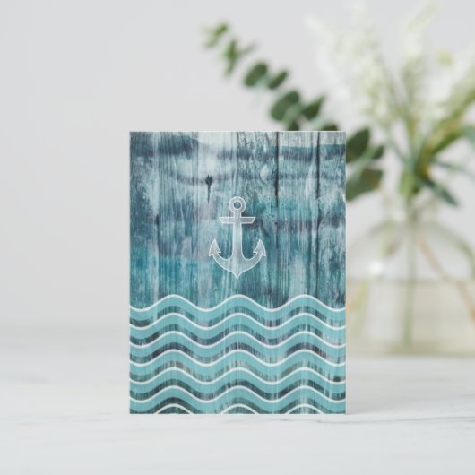 Nautical Anchor and Chevron Pattern on Wood Briefkaart (Staand voorkant)