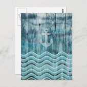 Nautical Anchor and Chevron Pattern on Wood Briefkaart (Voorkant / Achterkant)