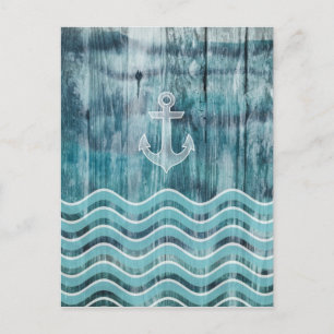 Nautical Anchor and Chevron Pattern on Wood Briefkaart