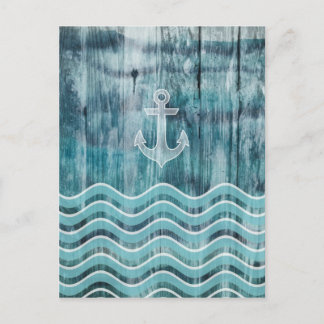 Nautical Anchor and Chevron Pattern on Wood Briefkaart