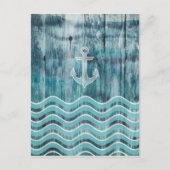 Nautical Anchor and Chevron Pattern on Wood Briefkaart (Voorkant)