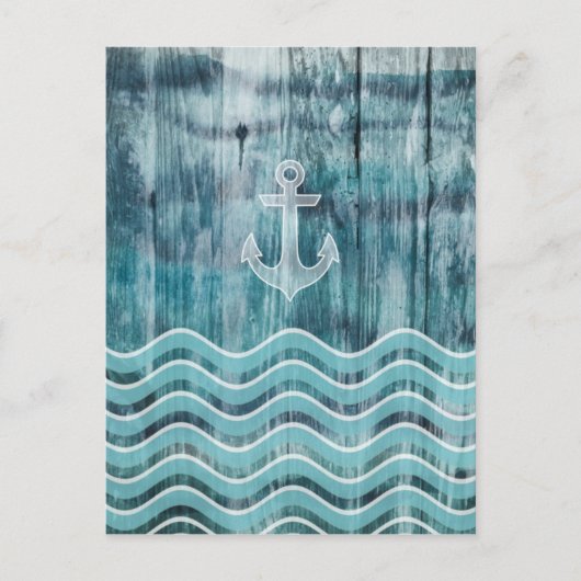 Nautical Anchor and Chevron Pattern on Wood Briefkaart (Voorkant)