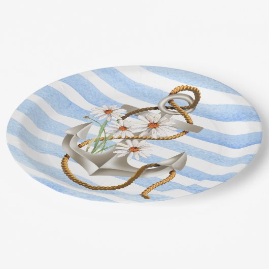 Nautical Anchor and Daisies Papieren Bordje (Gekanteld)