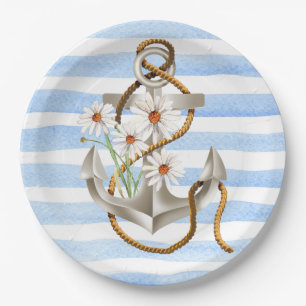Nautical Anchor and Daisies Papieren Bordje