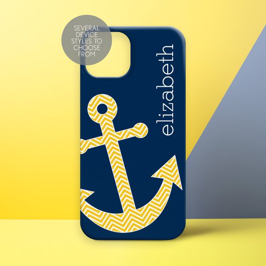 Nautical Anchor and Navy Yellow Chevron Pattern Case-Mate iPhone Case