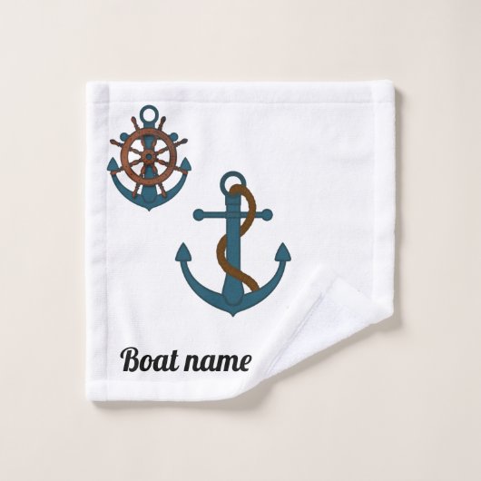 Nautical Anchor and Personalized Boat Name Bad Handdoek (Wasdoekje)