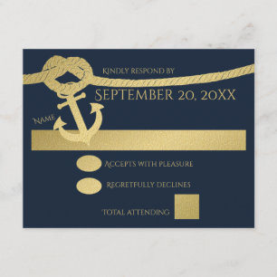 Nautical Anchor and Rope Gold en Blue RSVP Kaartje