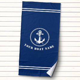 Nautical Anchor and Rope met Boat Name Navy Blue Strandlaken