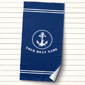Nautical Anchor and Rope met Boat Name Navy Blue Strandlaken