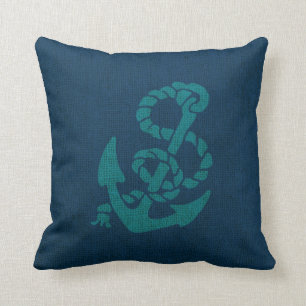 Nautical Anchor and Rope Ocean Blue Green Kussen