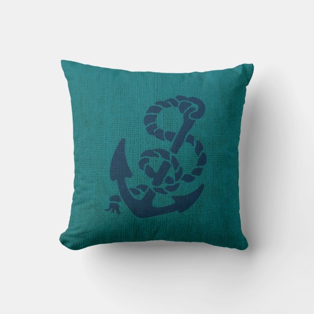 Nautical Anchor and Rope Ocean Green Blue Kussen (Voorkant)