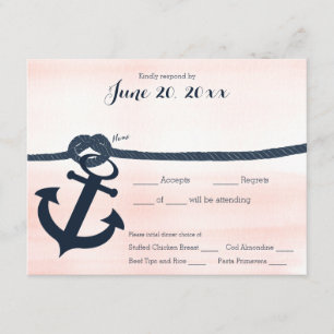 Nautical Anchor and Rope Response Navy and Blush RSVP Kaartje