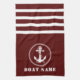 Nautical Anchor and Rope Your Boat Naam Navy Red Theedoek