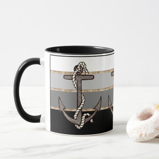 Nautical Anchor and Rope (zwarte helling) Mok (Met donut)