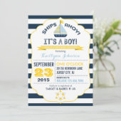 Nautical Anchor and Stripe Baby shower Invitation Kaart (Staand voorkant)