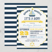Nautical Anchor and Stripe Baby shower Invitation Kaart (Voorkant / Achterkant)