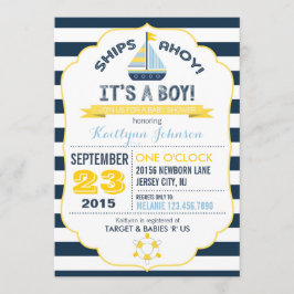 Nautical Anchor and Stripe Baby shower Invitation Kaart
