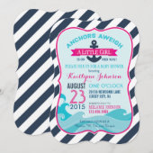 Nautical Anchor and Stripe Baby shower Invitation Kaart (Voorkant / Achterkant)