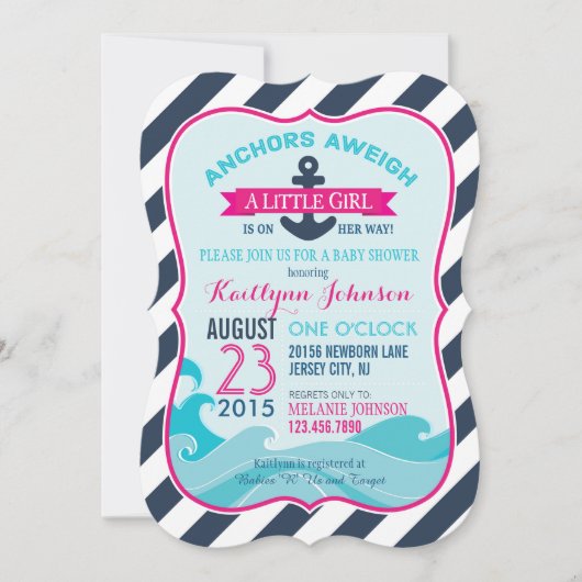 Nautical Anchor and Stripe Baby shower Invitation Kaart (Voorkant)
