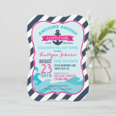 Nautical Anchor and Stripe Baby shower Invitation Kaart (Staand voorkant)
