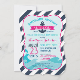 Nautical Anchor and Stripe Baby shower Invitation Kaart