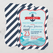 Nautical Anchor and Stripe Baby shower Invitation Kaart (Voorkant / Achterkant)