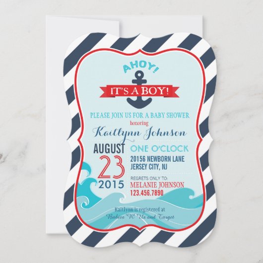 Nautical Anchor and Stripe Baby shower Invitation Kaart (Voorkant)