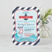 Nautical Anchor and Stripe Baby shower Invitation Kaart (Staand voorkant)