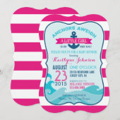 Nautical Anchor and Stripe Baby shower Invitation Kaart (Voorkant / Achterkant)