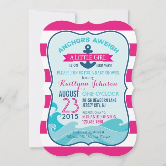 Nautical Anchor and Stripe Baby shower Invitation Kaart (Voorkant)