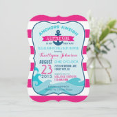 Nautical Anchor and Stripe Baby shower Invitation Kaart (Staand voorkant)