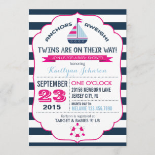 Nautical Anchor and Stripe Baby shower Invitation Kaart