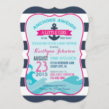 Nautical Anchor and Stripe Baby shower Invitation