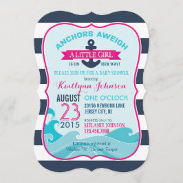 Nautical Anchor and Stripe Baby shower Invitation Kaart