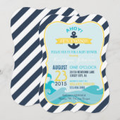 Nautical Anchor and Stripe Baby shower Invitation Kaart (Voorkant / Achterkant)