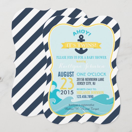 Nautical Anchor and Stripe Baby shower Invitation Kaart (Voorkant / Achterkant)