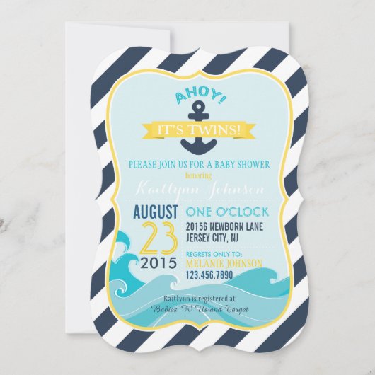 Nautical Anchor and Stripe Baby shower Invitation Kaart (Voorkant)