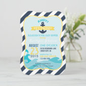 Nautical Anchor and Stripe Baby shower Invitation Kaart (Staand voorkant)
