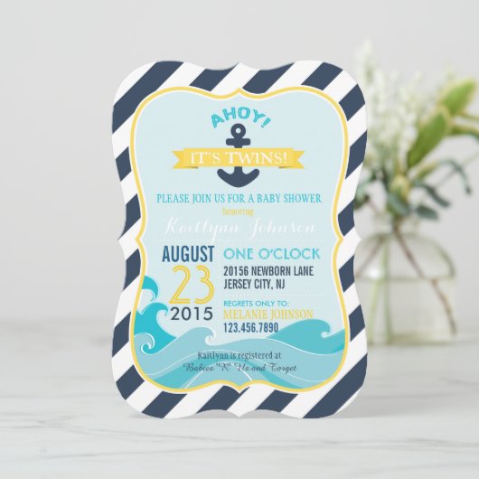Nautical Anchor and Stripe Baby shower Invitation Kaart (Staand voorkant)